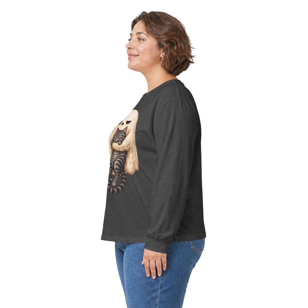 Meh Ghost and Gray Tabby Cat - Unisex Ultra Cotton Long Sleeve Tee
