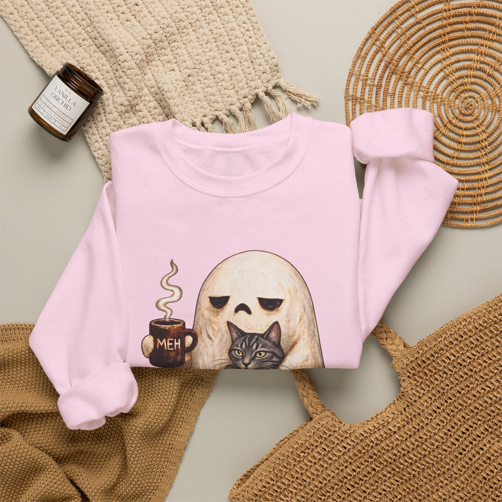 Meh Ghost and Gray Tabby Cat - Crewneck Sweatshirt