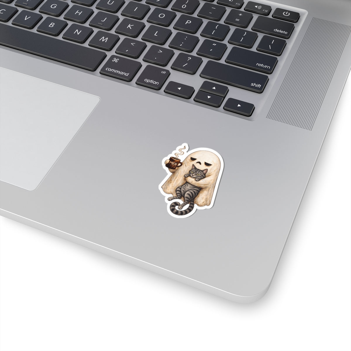 Meh Ghost and Gray Tabby Cat - Kiss-Cut Sticker