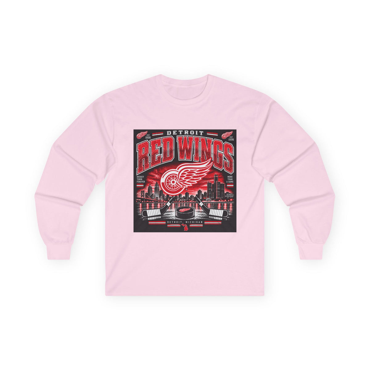 Detroit Red Wings Hockey Skyline - Unisex Ultra Cotton Long Sleeve Tee
