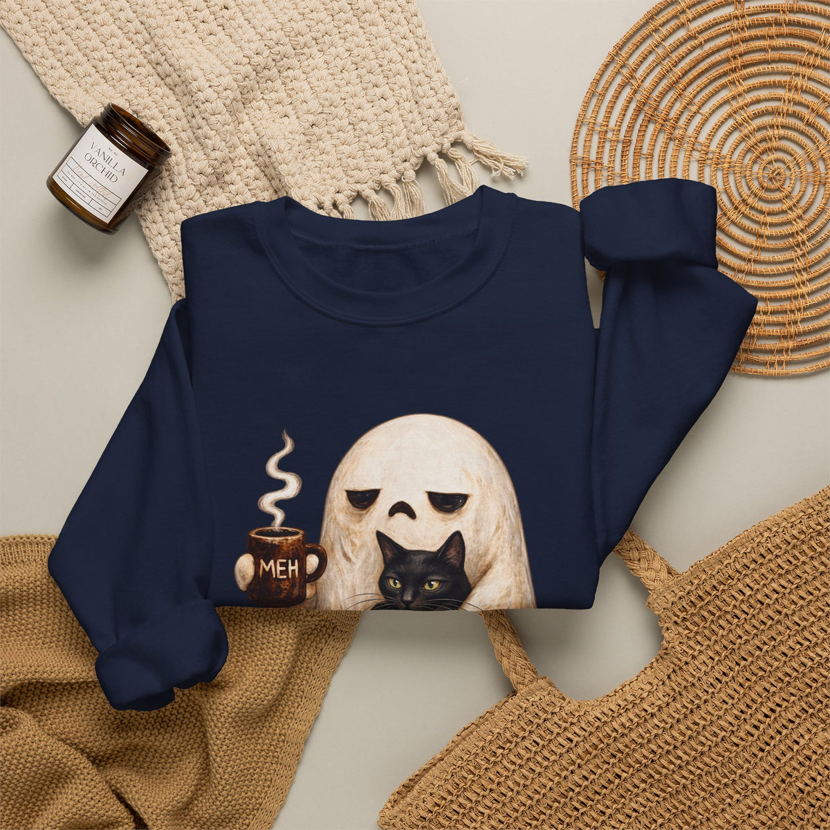 Meh Ghost and Black Cat - Crewneck Sweatshirt
