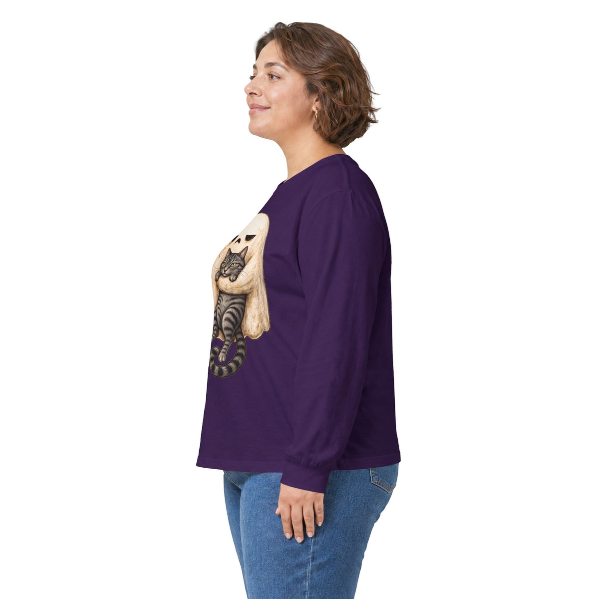 Meh Ghost and Gray Tabby Cat - Unisex Ultra Cotton Long Sleeve Tee