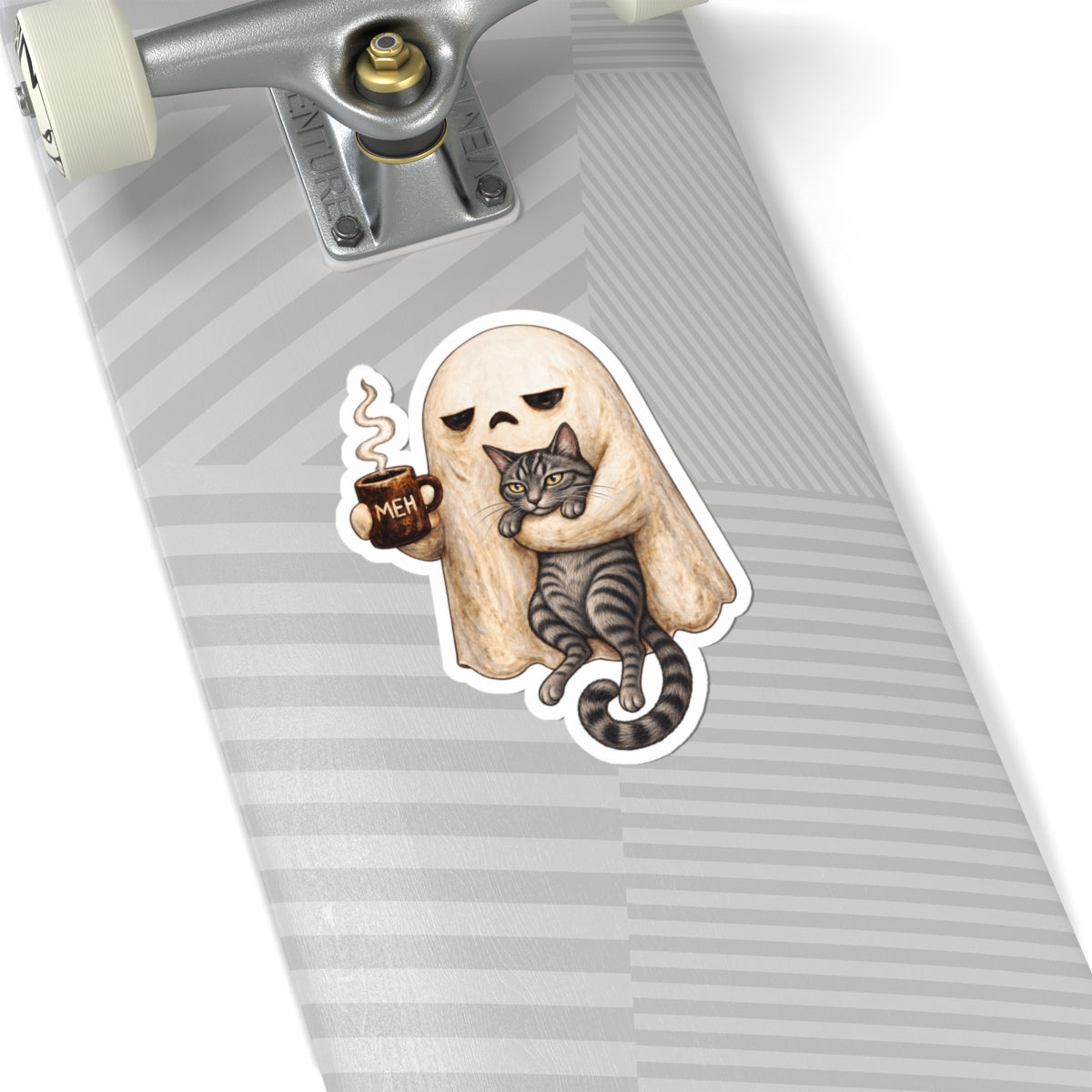 Meh Ghost and Gray Tabby Cat - Kiss-Cut Sticker