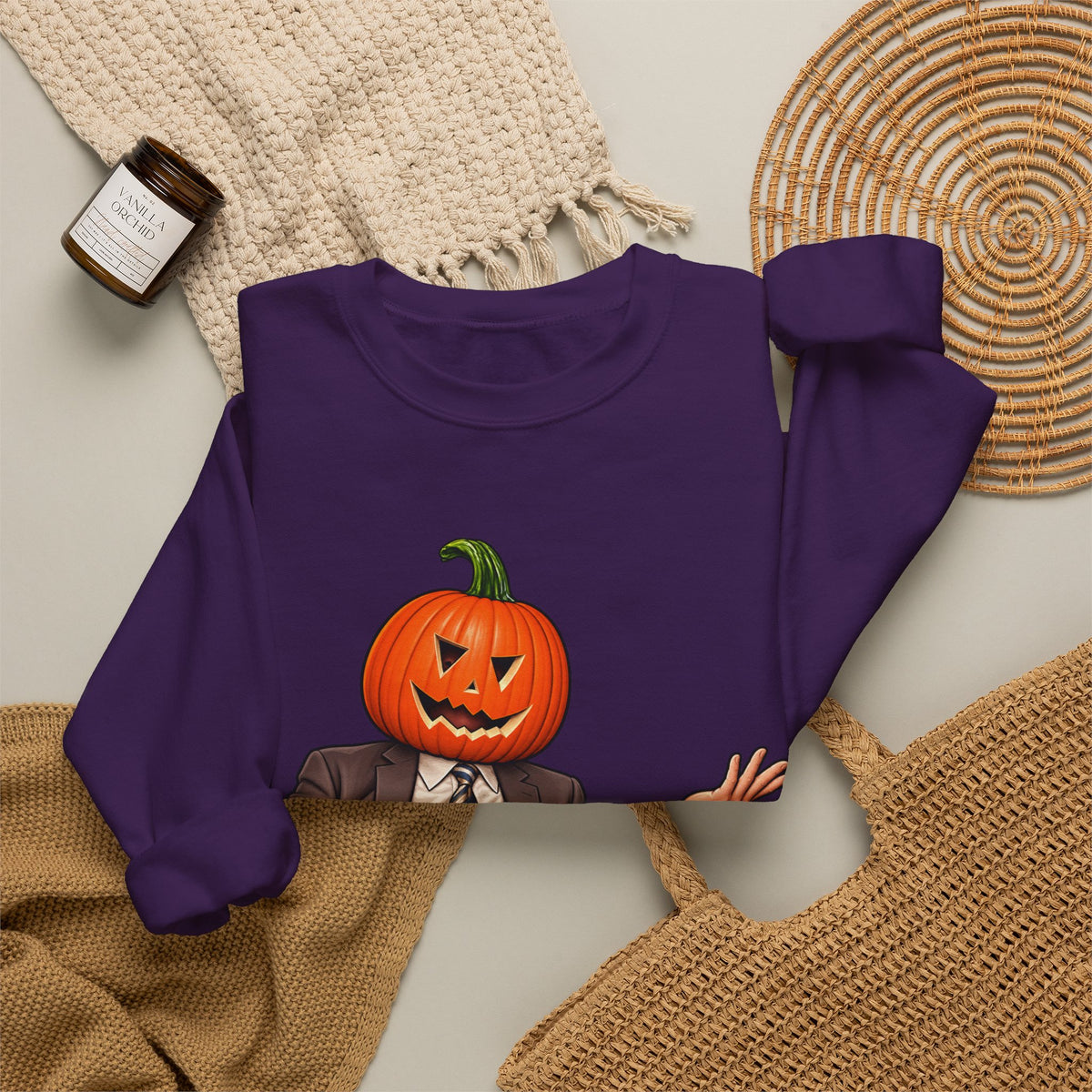 Pumpkin Head Office Cartoon - Crewneck Sweatshirt
