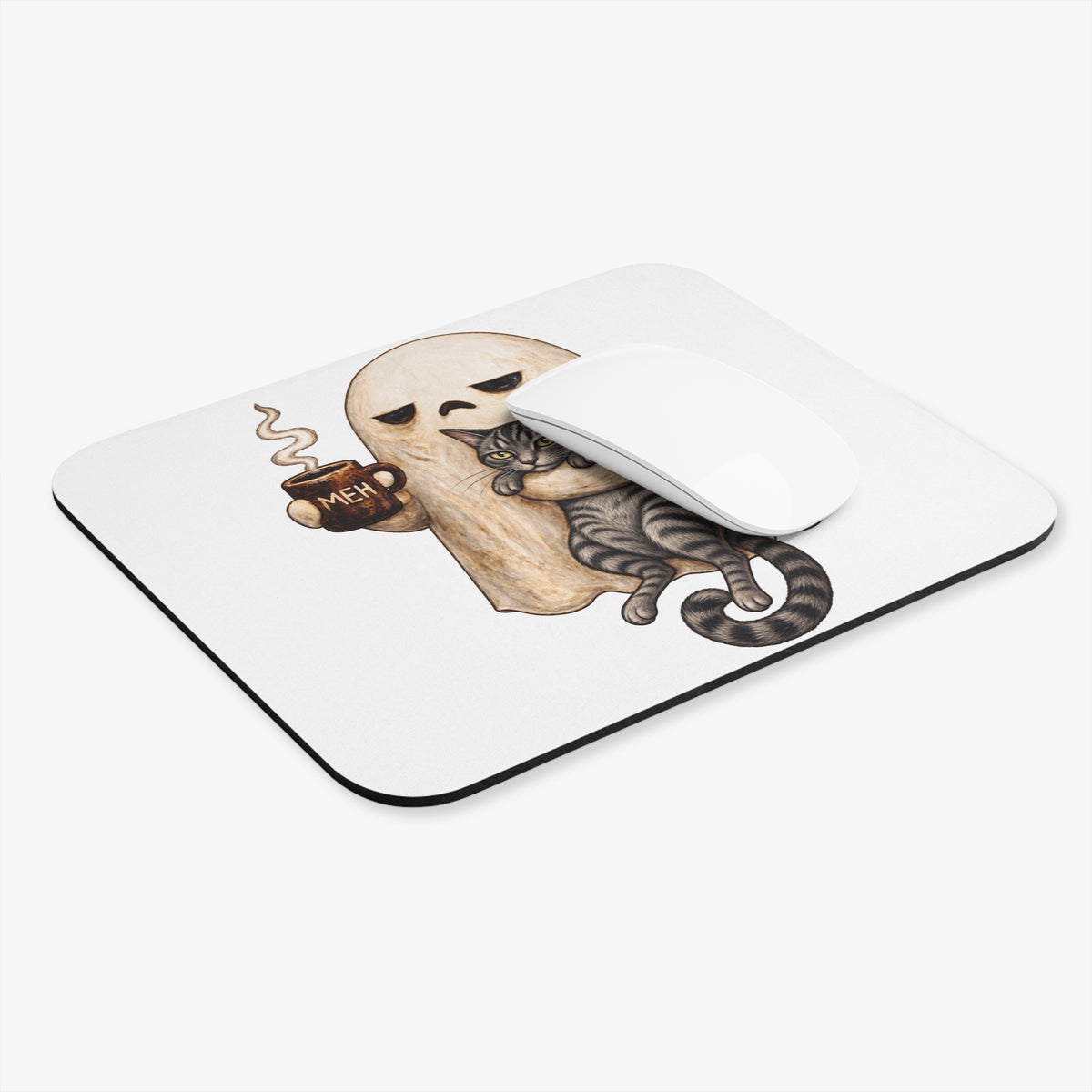 Meh Ghost and Gray Tabby Cat - Mouse Pad