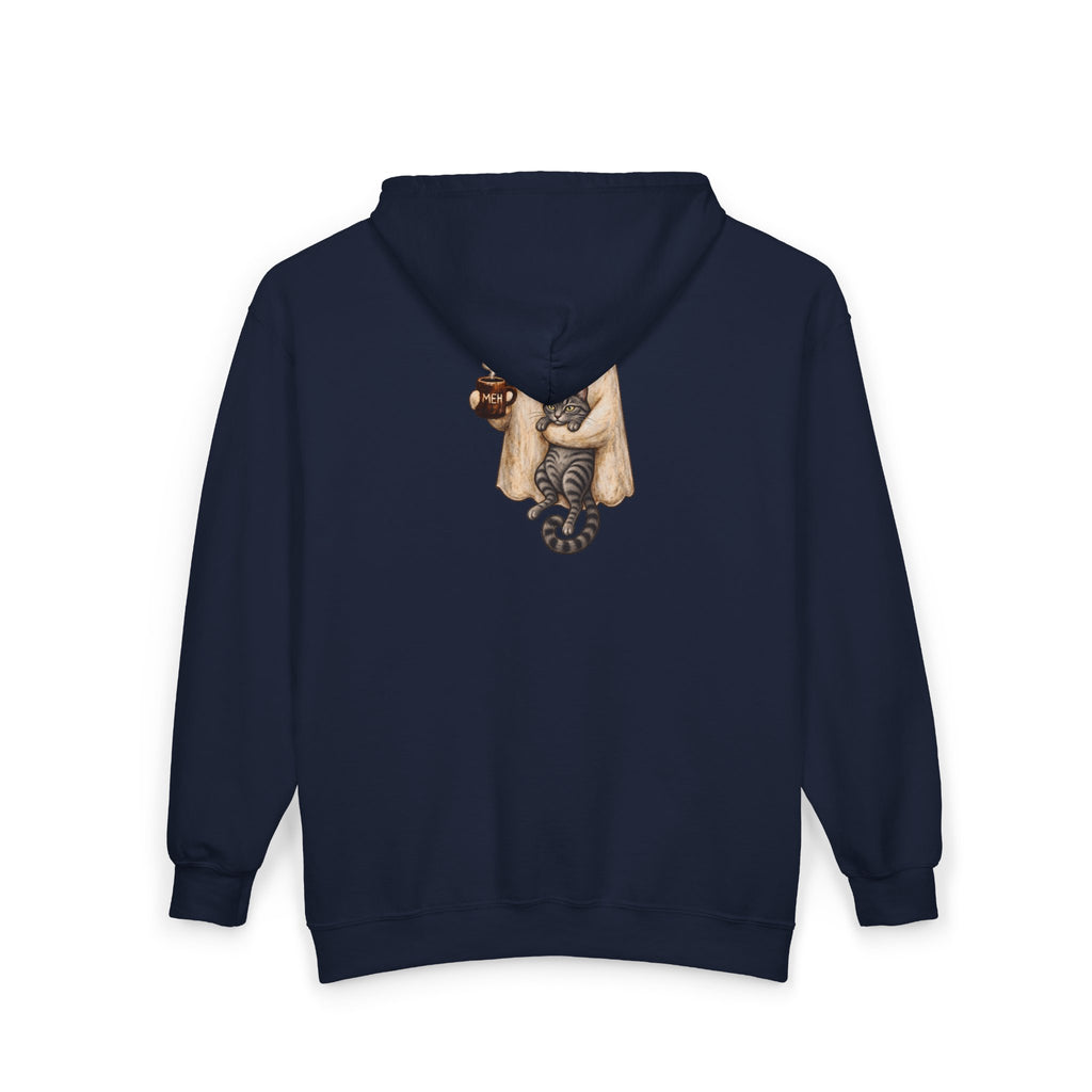 Meh Ghost and Gray Tabby Cat - Full-Zip Hooded Sweatshirt