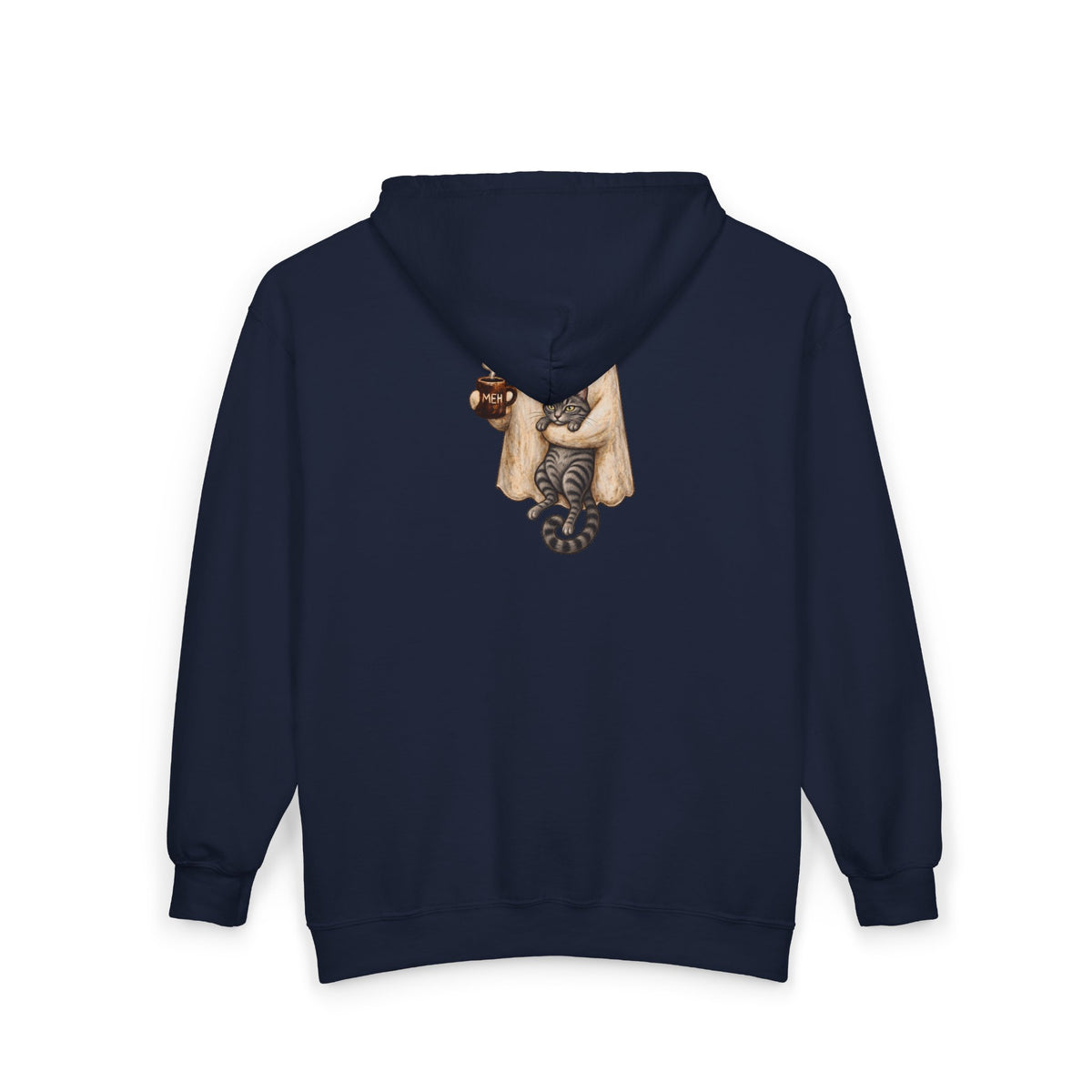 Meh Ghost and Gray Tabby Cat - Full-Zip Hooded Sweatshirt