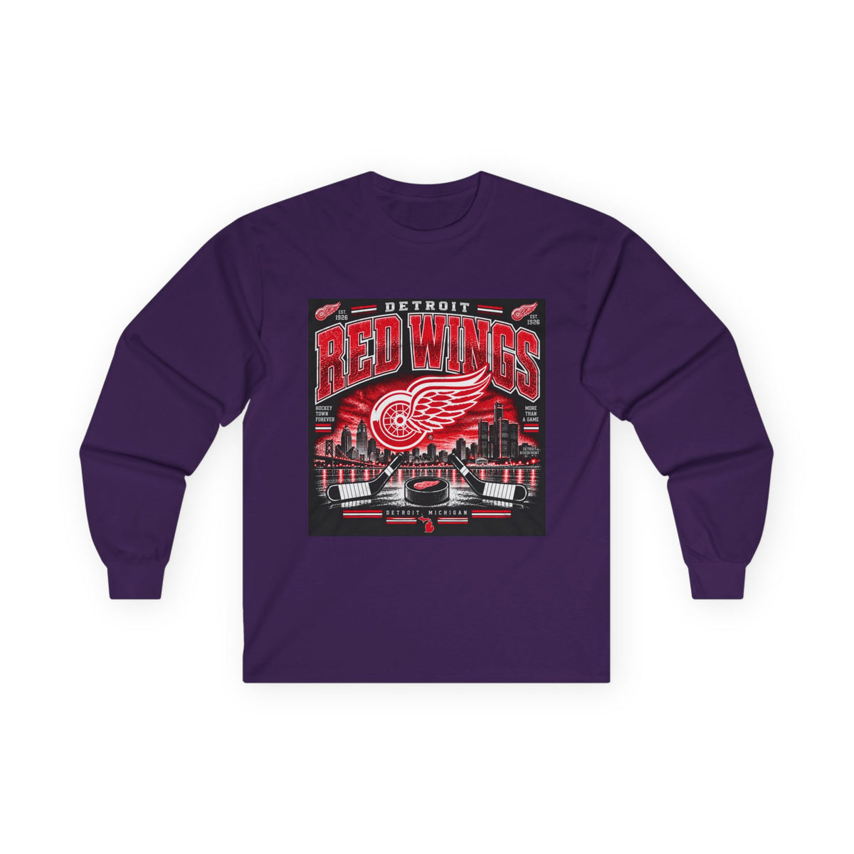 Detroit Red Wings Hockey Skyline - Unisex Ultra Cotton Long Sleeve Tee