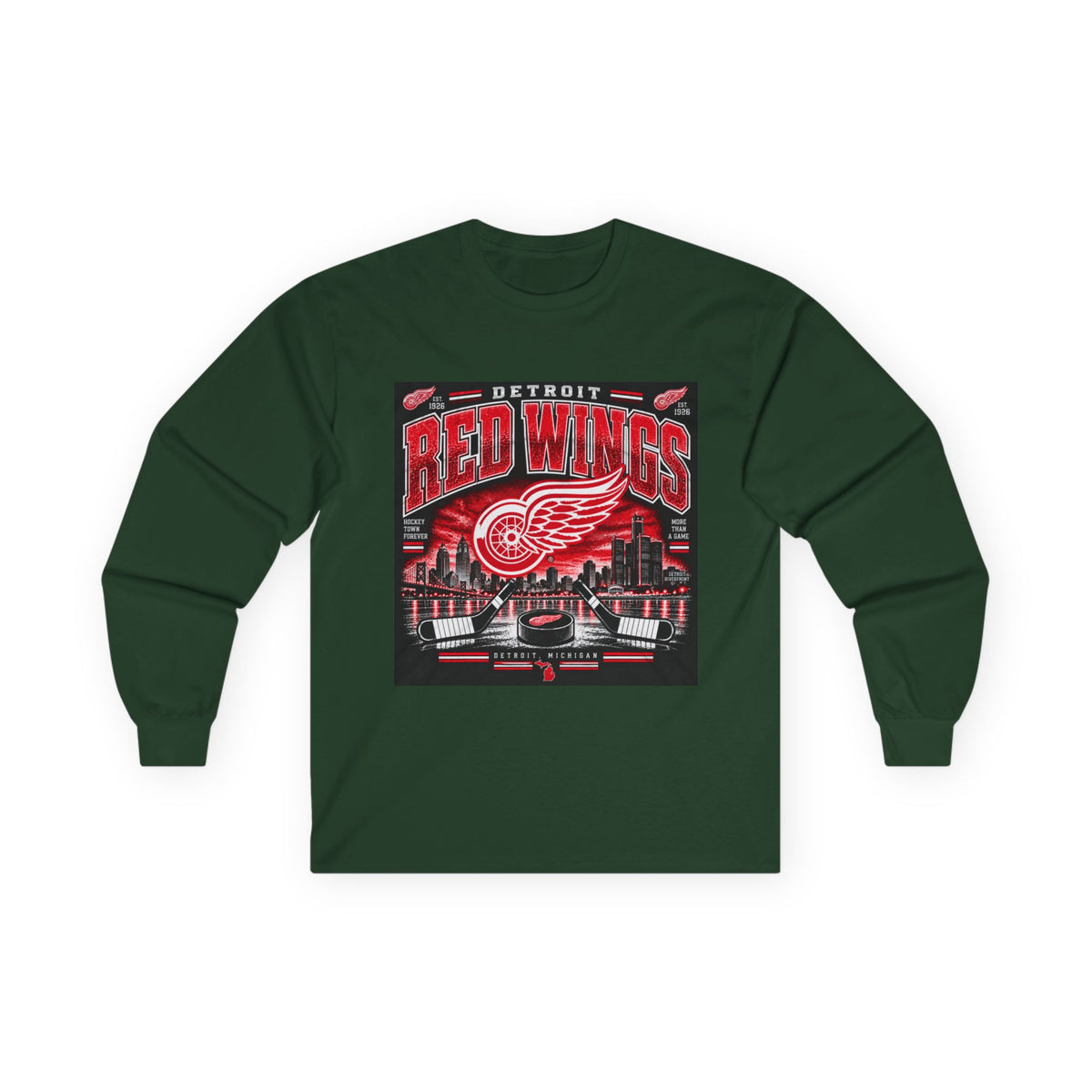 Detroit Red Wings Hockey Skyline - Unisex Ultra Cotton Long Sleeve Tee