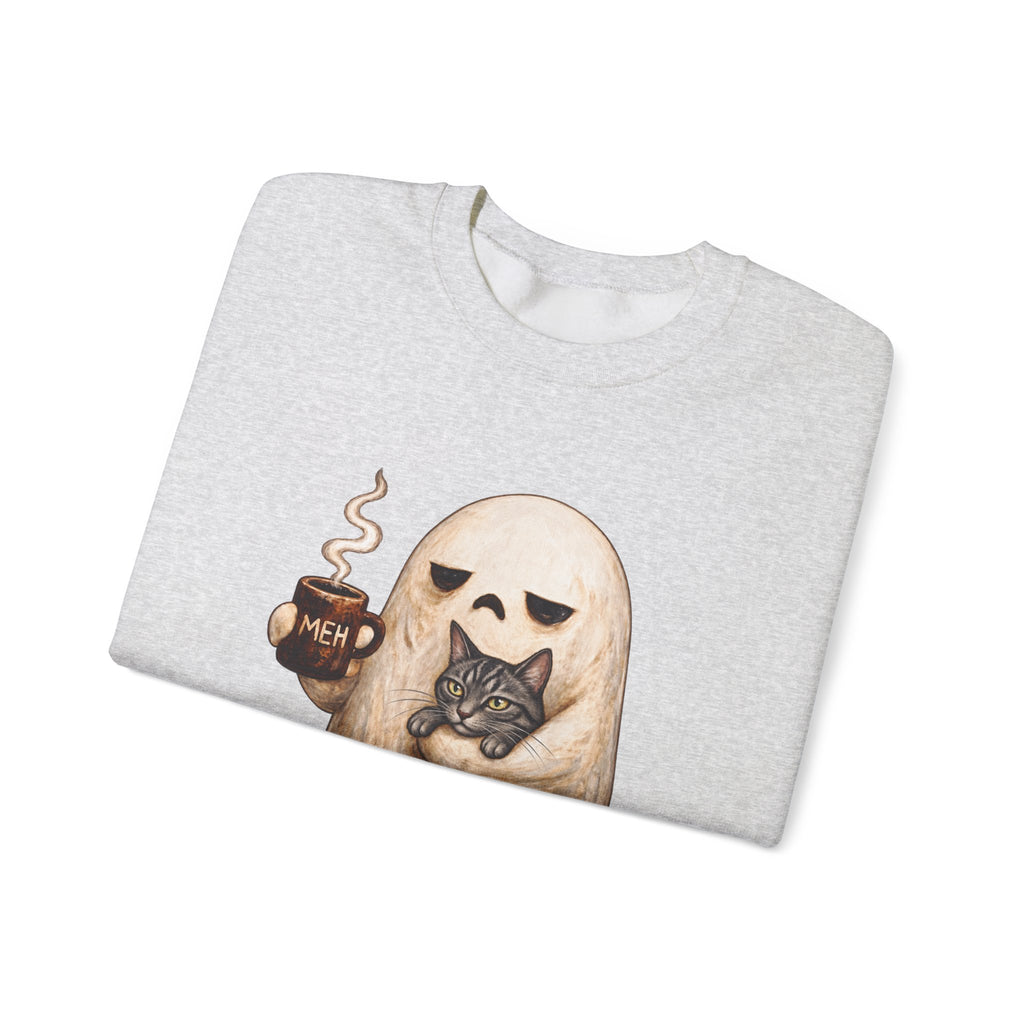 Meh Ghost and Gray Tabby Cat - Crewneck Sweatshirt