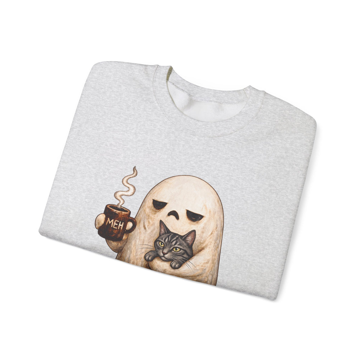 Meh Ghost and Gray Tabby Cat - Crewneck Sweatshirt