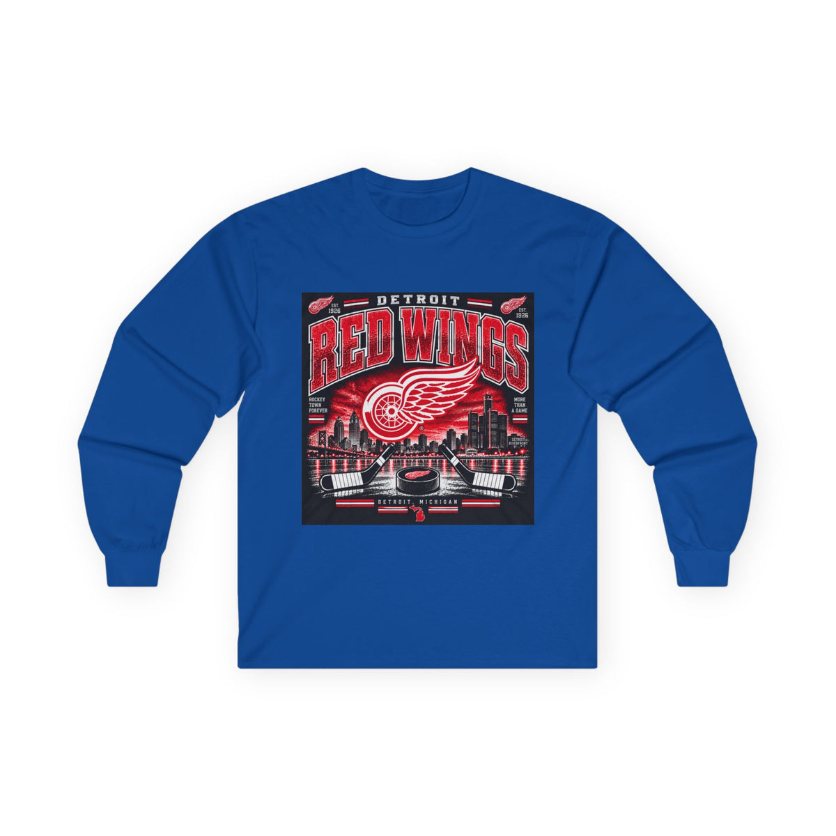 Detroit Red Wings Hockey Skyline - Unisex Ultra Cotton Long Sleeve Tee