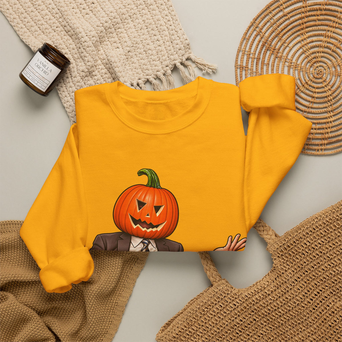 Pumpkin Head Office Cartoon - Crewneck Sweatshirt