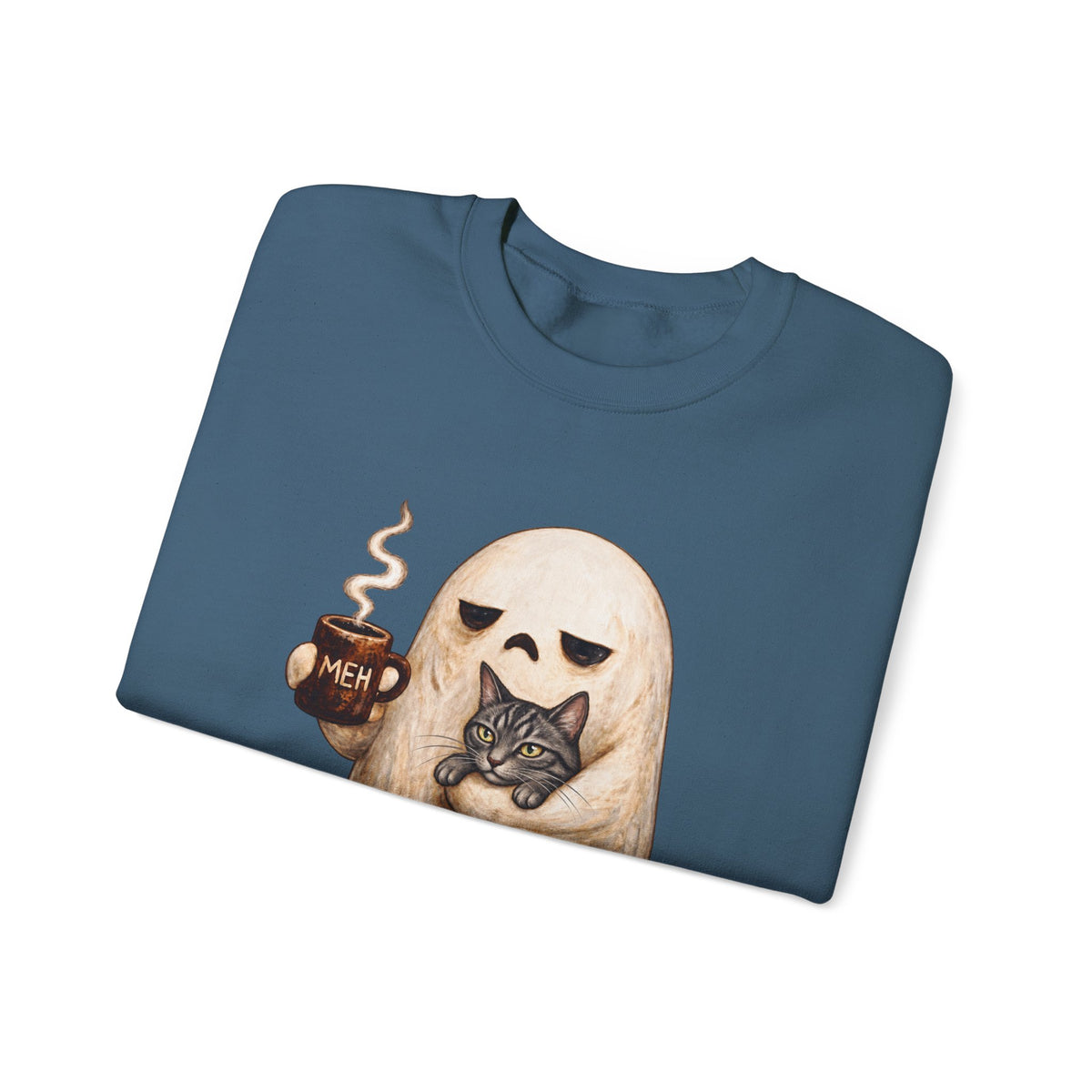 Meh Ghost and Gray Tabby Cat - Crewneck Sweatshirt