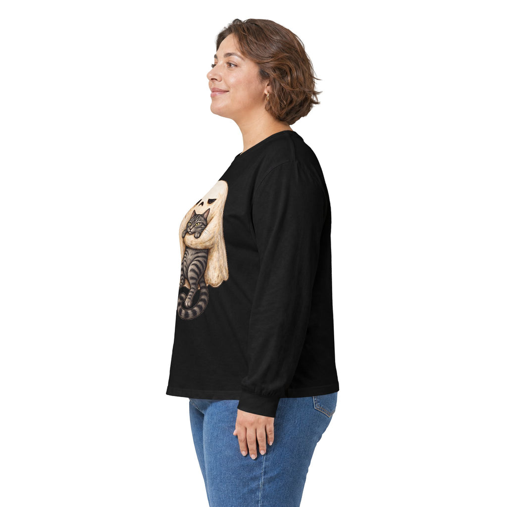 Meh Ghost and Gray Tabby Cat - Unisex Ultra Cotton Long Sleeve Tee