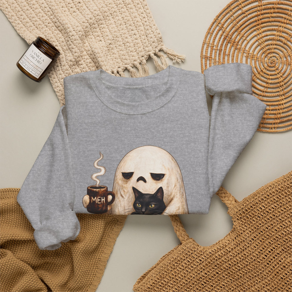 Meh Ghost and Black Cat - Crewneck Sweatshirt