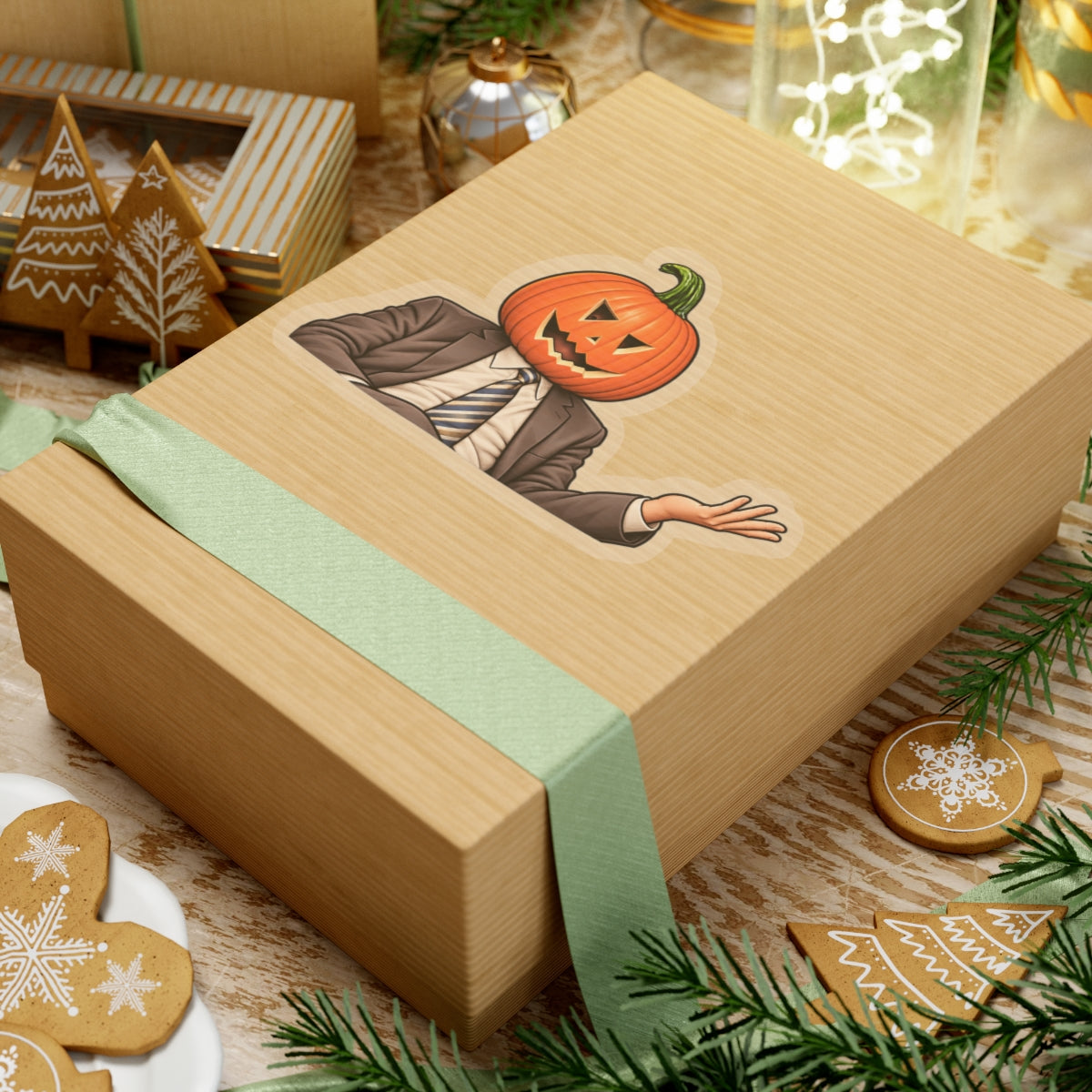 Pumpkin Head Office Cartoon - Kiss-Cut Sticker