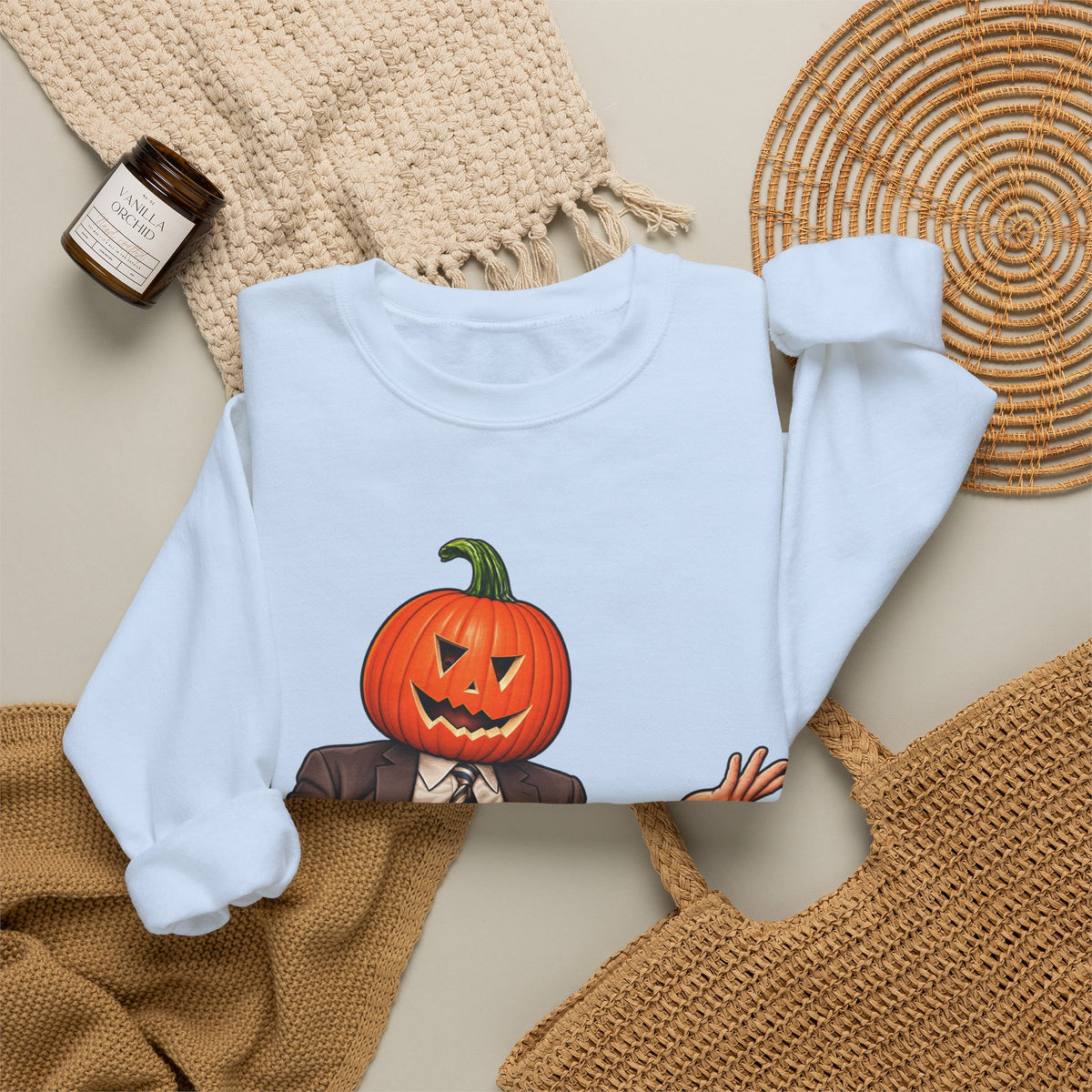 Pumpkin Head Office Cartoon - Crewneck Sweatshirt