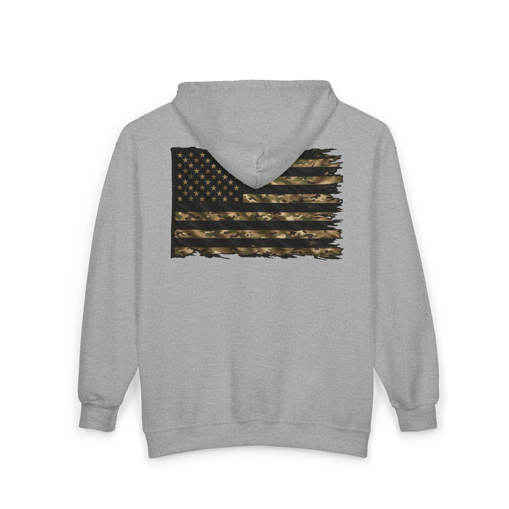 Black and Multicam American Flag - Full-Zip Hooded Sweatshirt