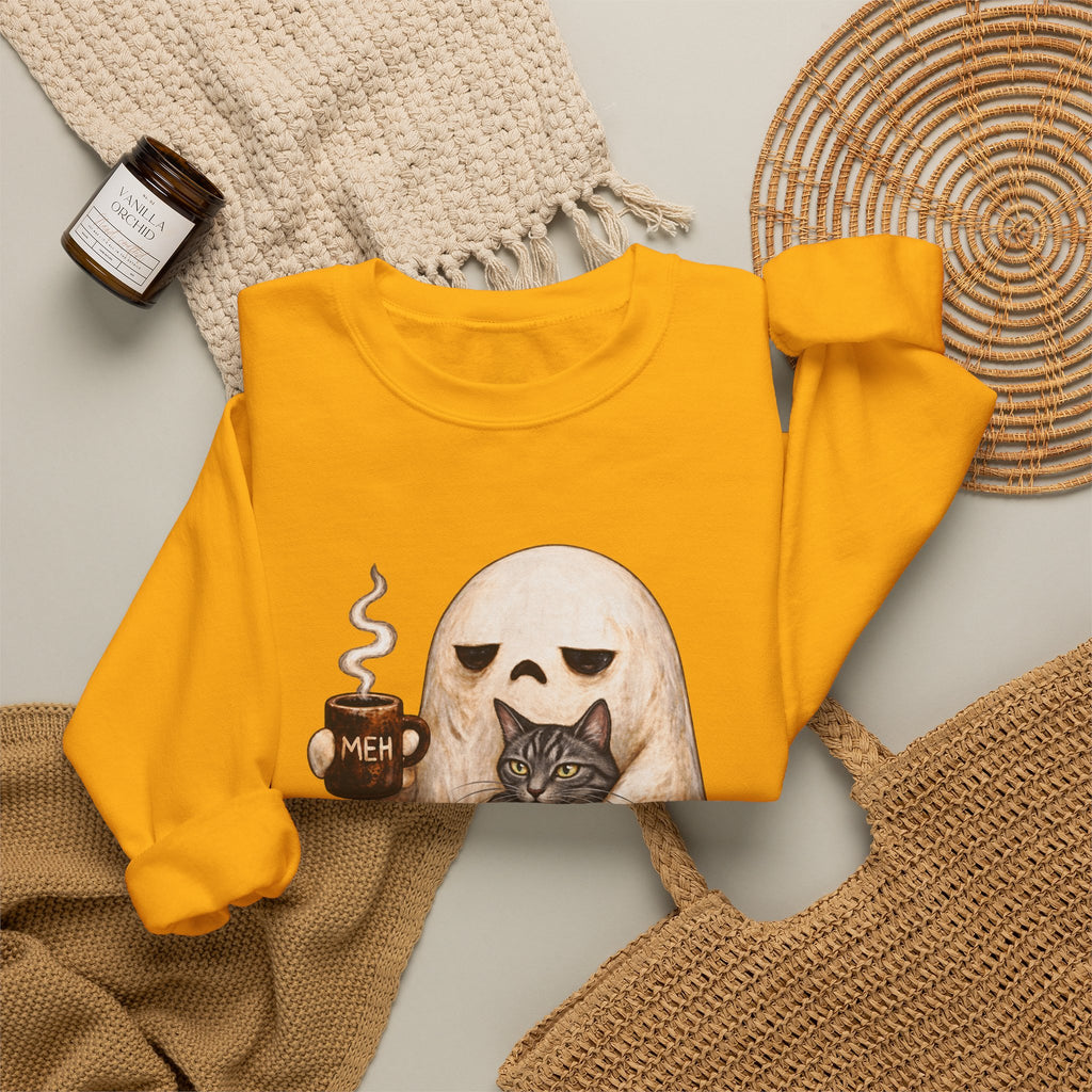 Meh Ghost and Gray Tabby Cat - Crewneck Sweatshirt