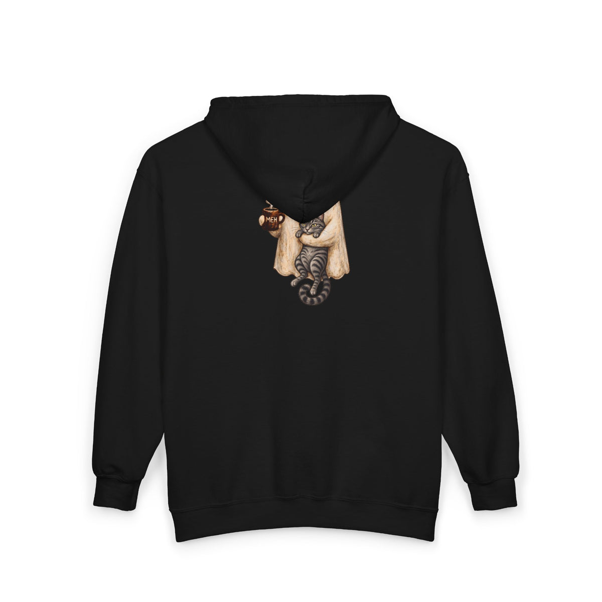 Meh Ghost and Gray Tabby Cat - Full-Zip Hooded Sweatshirt