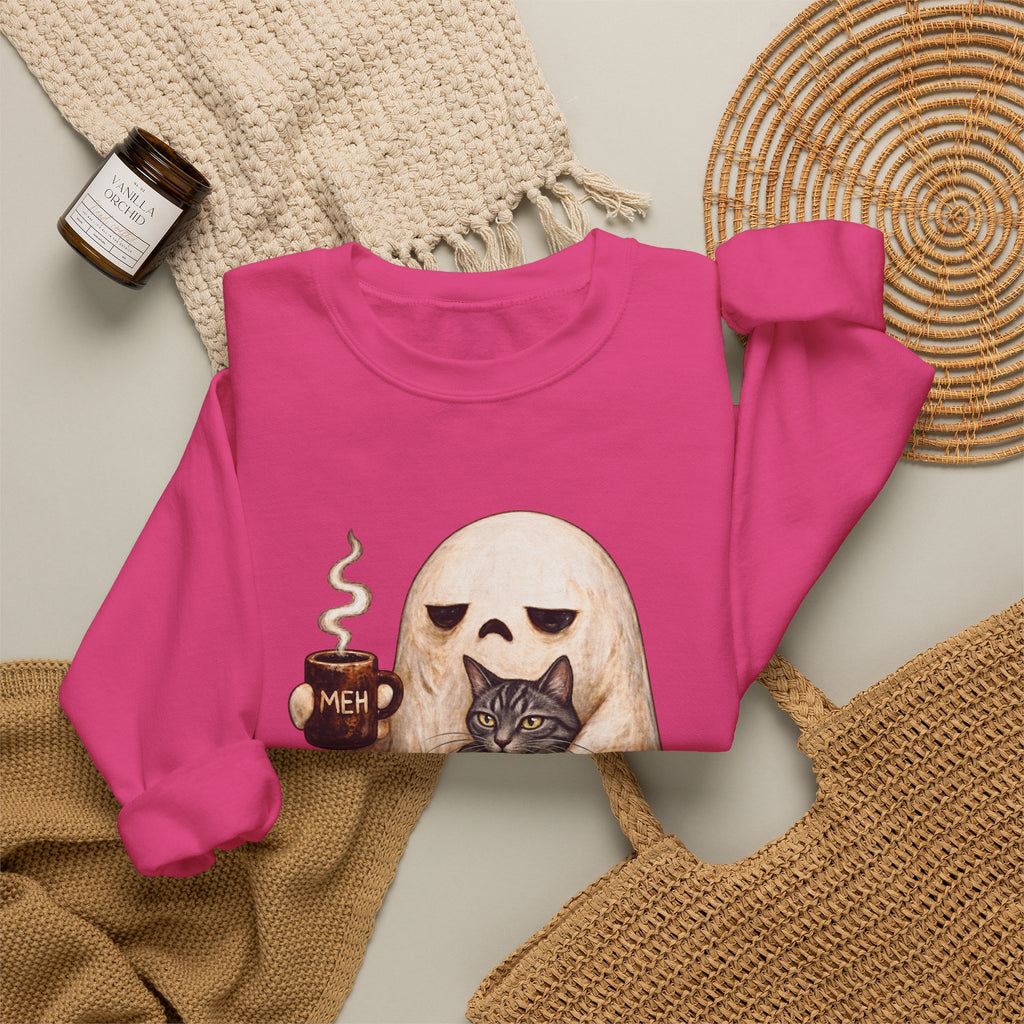 Meh Ghost and Gray Tabby Cat - Crewneck Sweatshirt