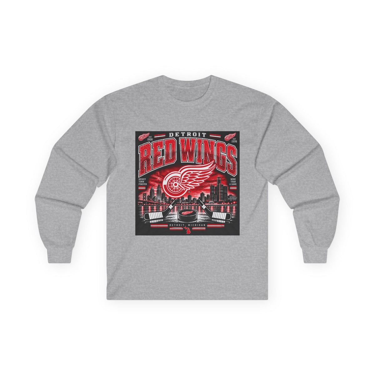 Detroit Red Wings Hockey Skyline - Unisex Ultra Cotton Long Sleeve Tee