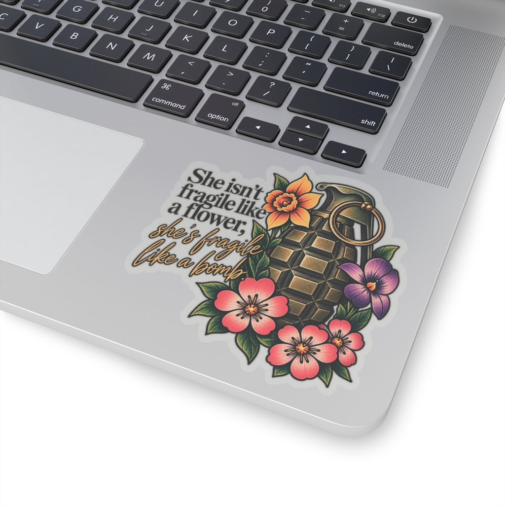 Fragile Like a Bomb - Floral Grenade - Kiss-Cut Sticker