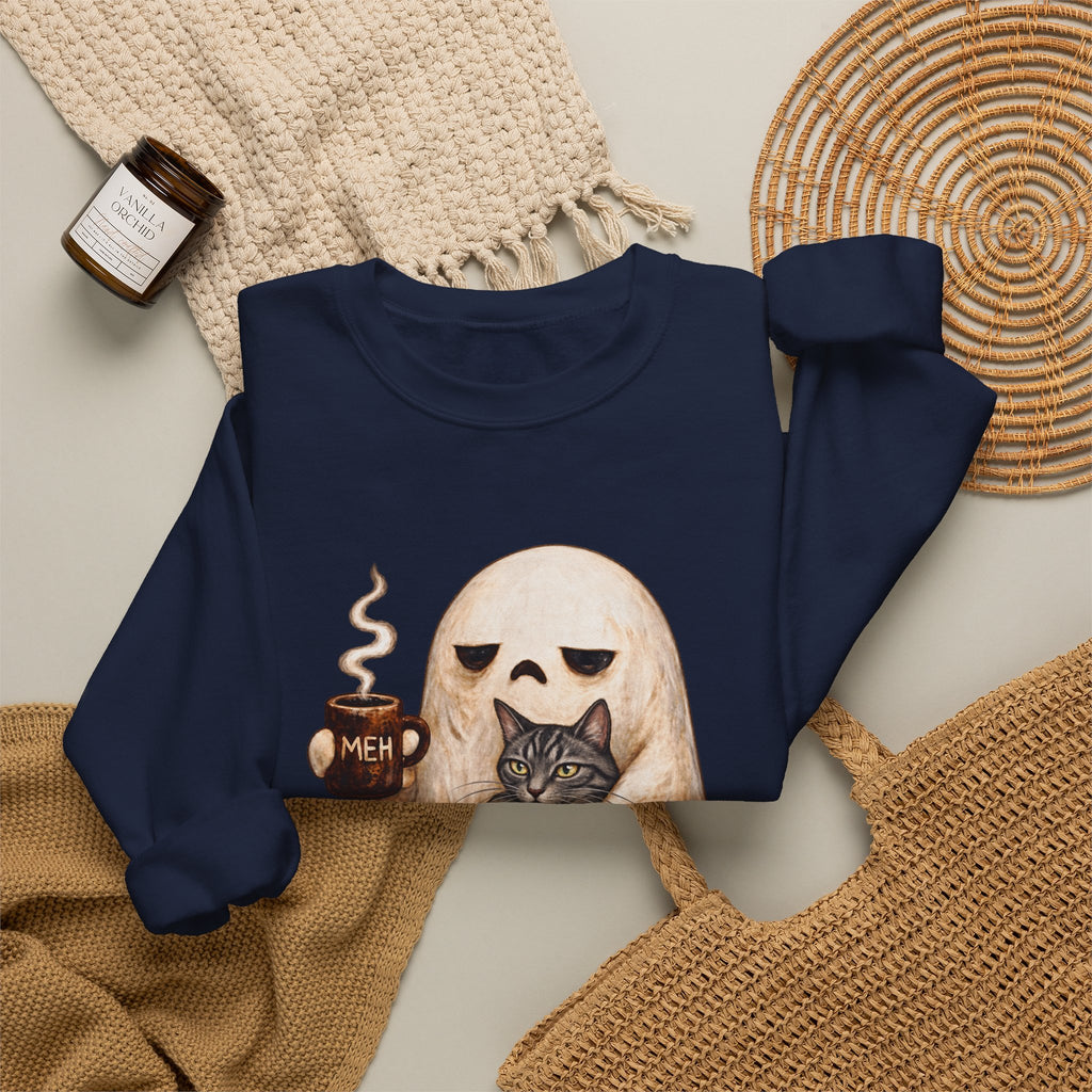 Meh Ghost and Gray Tabby Cat - Crewneck Sweatshirt