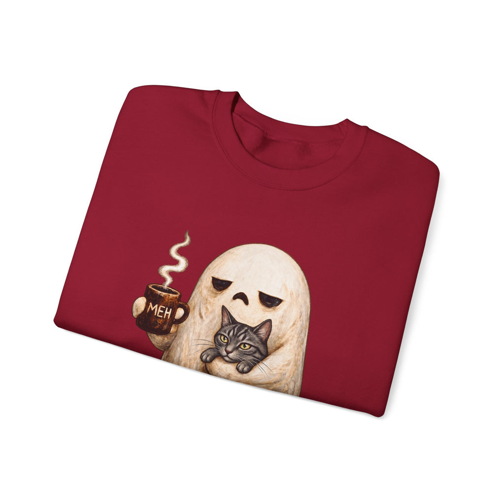 Meh Ghost and Gray Tabby Cat - Crewneck Sweatshirt