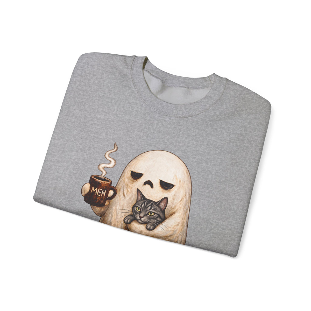 Meh Ghost and Gray Tabby Cat - Crewneck Sweatshirt