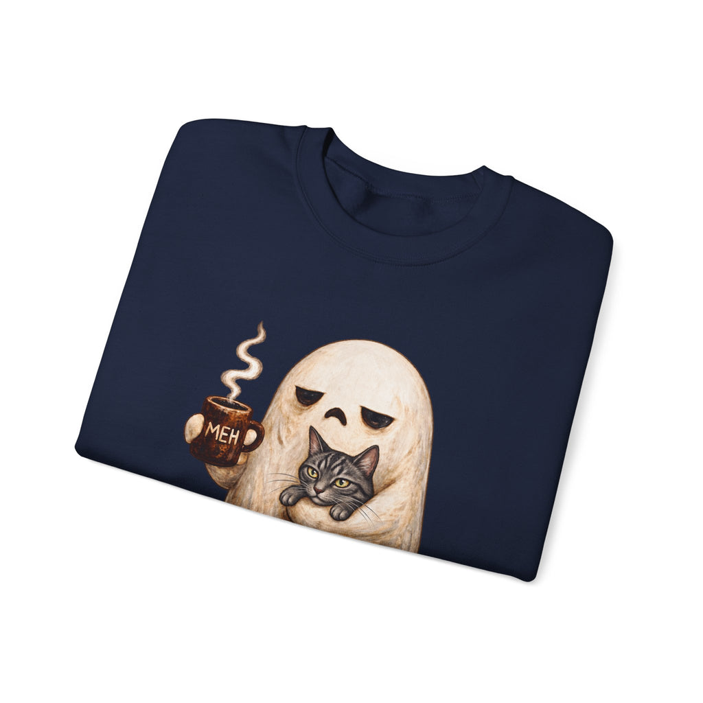 Meh Ghost and Gray Tabby Cat - Crewneck Sweatshirt
