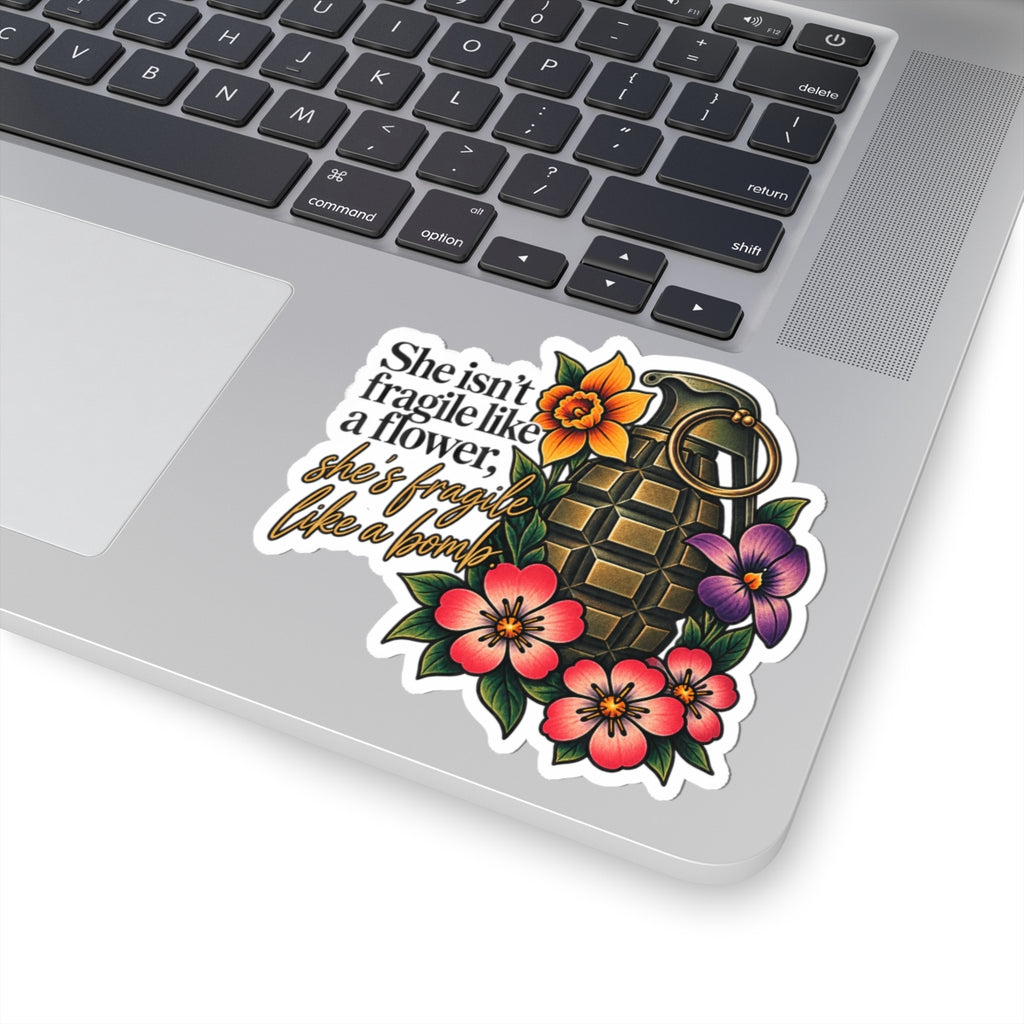 Fragile Like a Bomb - Floral Grenade - Kiss-Cut Sticker
