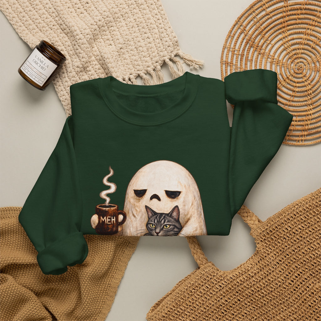 Meh Ghost and Gray Tabby Cat - Crewneck Sweatshirt