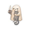 Meh Ghost and Gray Tabby Cat - Kiss-Cut Sticker