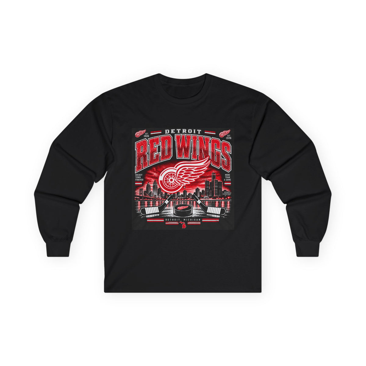 Detroit Red Wings Hockey Skyline - Unisex Ultra Cotton Long Sleeve Tee