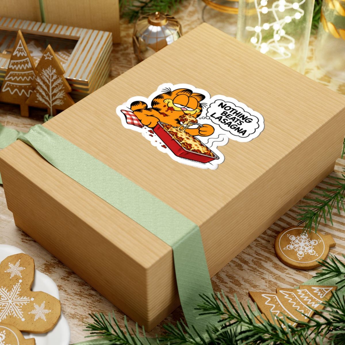 Nothing Beats Lasagna - Kiss-Cut Sticker