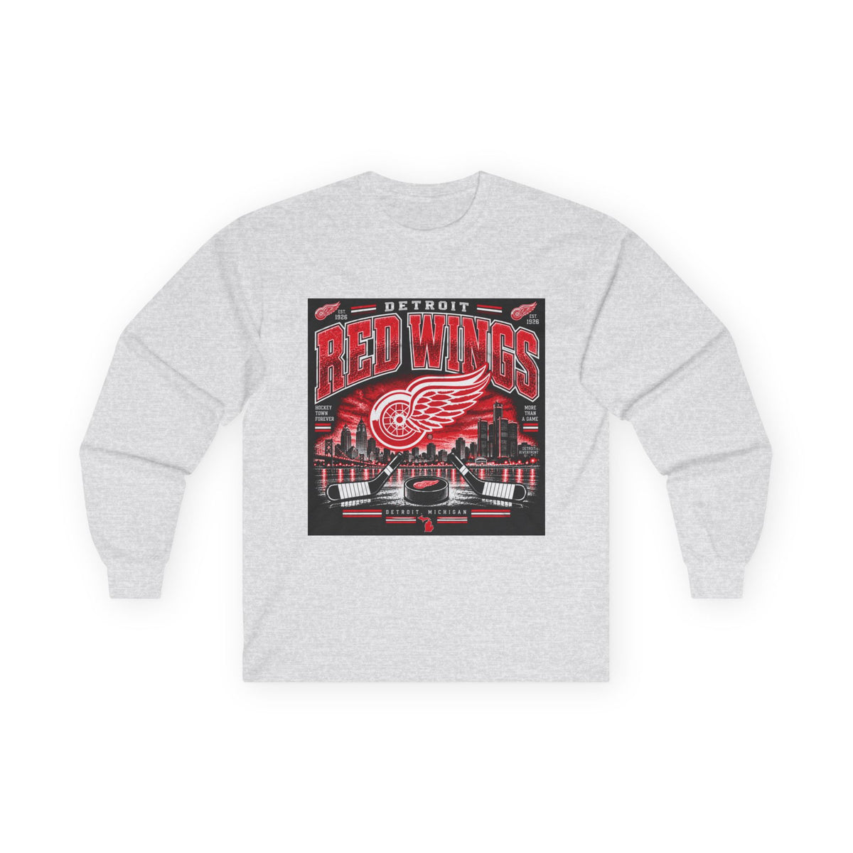 Detroit Red Wings Hockey Skyline - Unisex Ultra Cotton Long Sleeve Tee