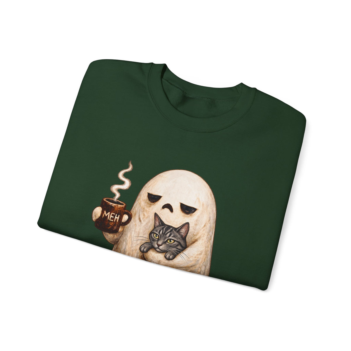 Meh Ghost and Gray Tabby Cat - Crewneck Sweatshirt