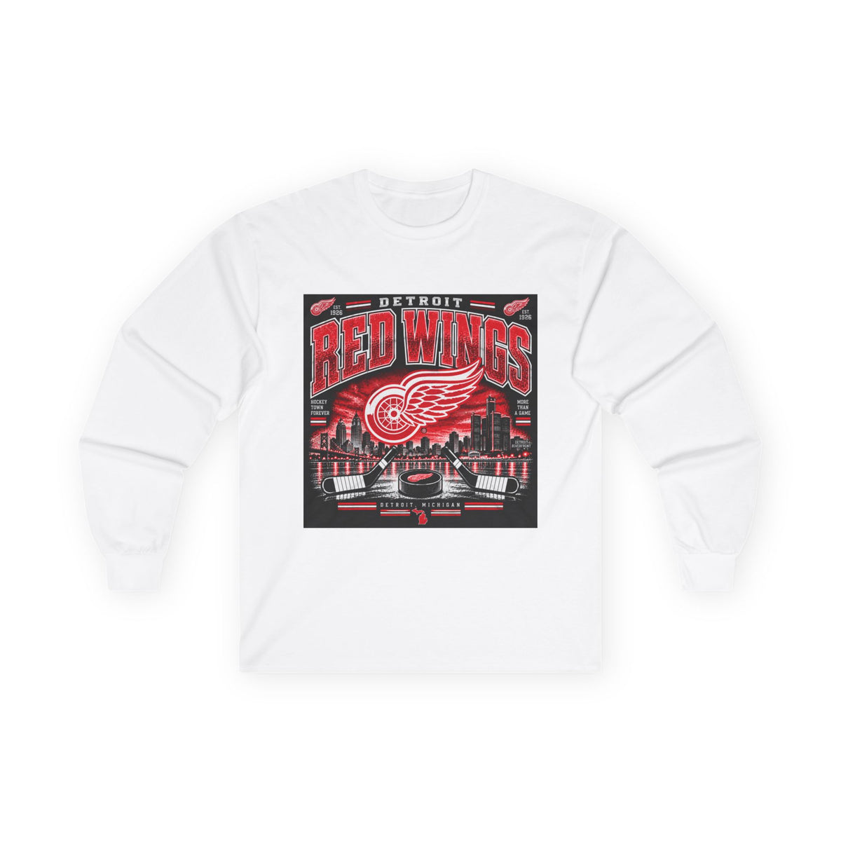 Detroit Red Wings Hockey Skyline - Unisex Ultra Cotton Long Sleeve Tee