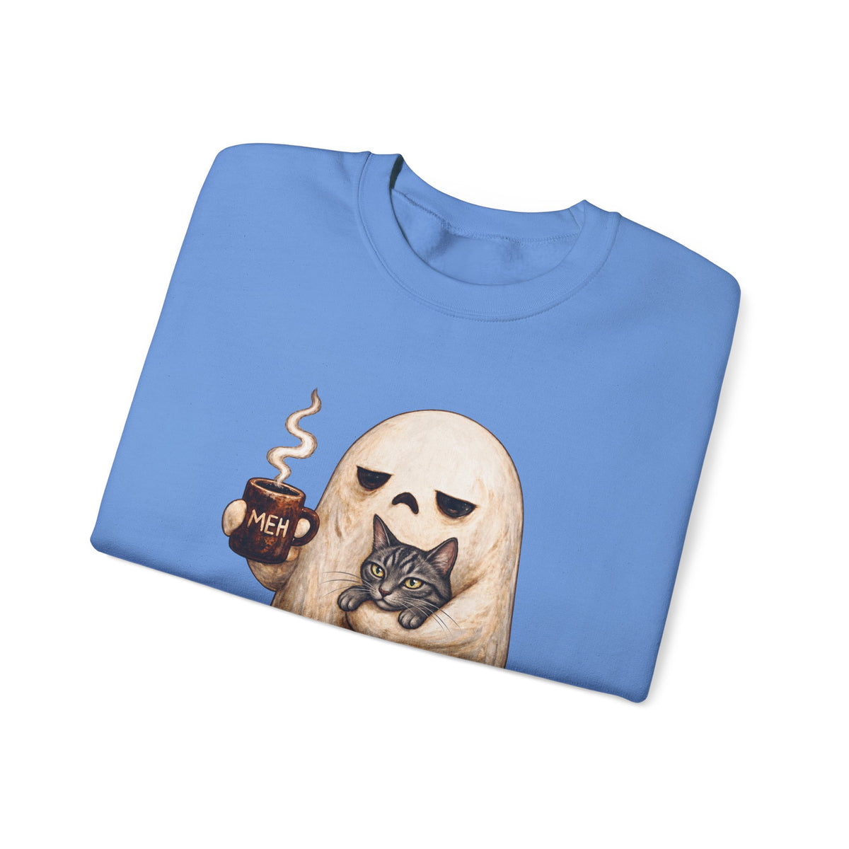 Meh Ghost and Gray Tabby Cat - Crewneck Sweatshirt
