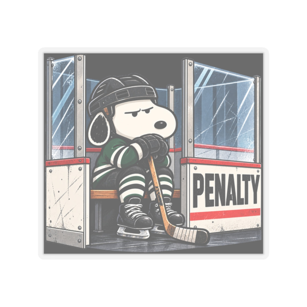 Snoopy Hockey Penalty Box Green - Kiss-Cut Sticker