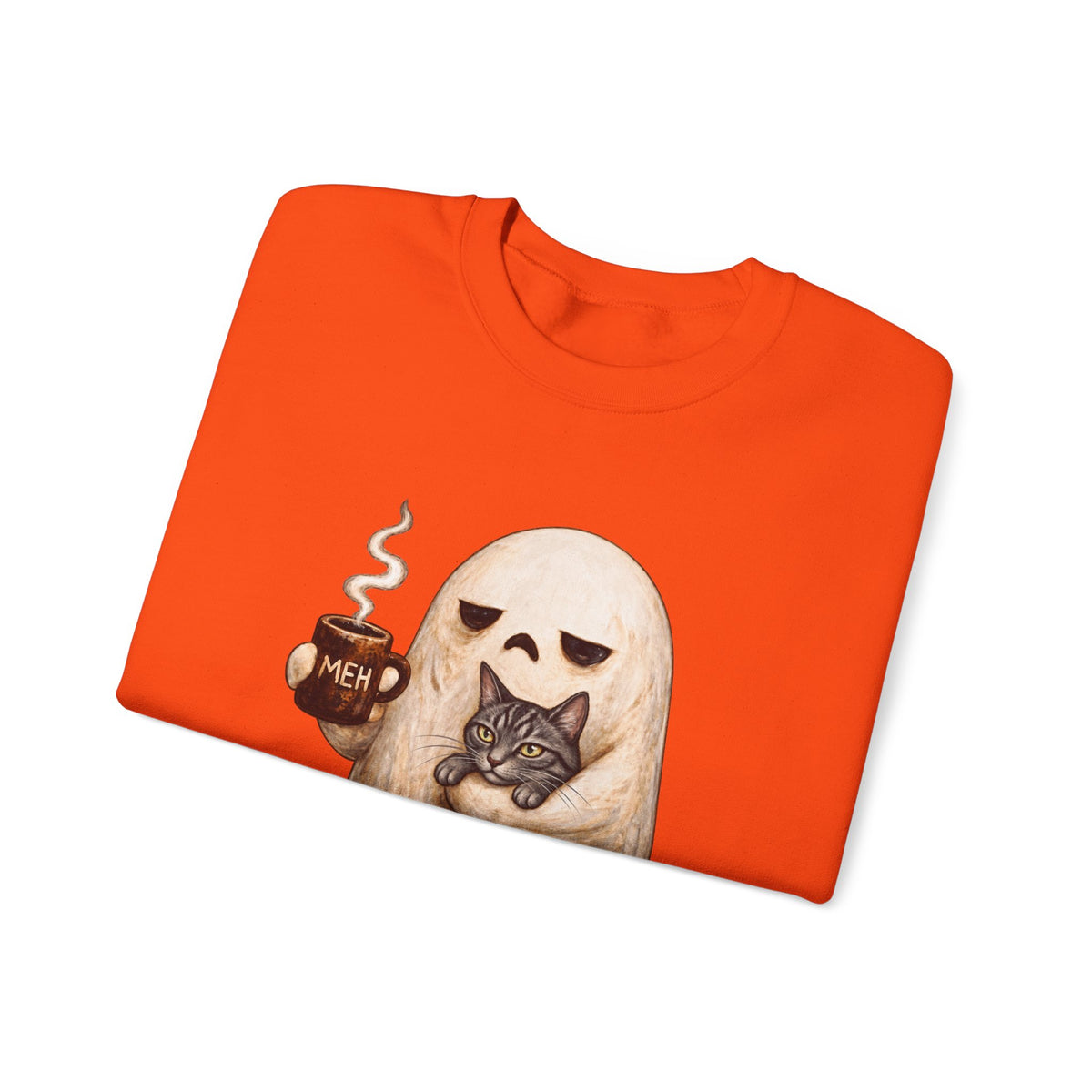 Meh Ghost and Gray Tabby Cat - Crewneck Sweatshirt