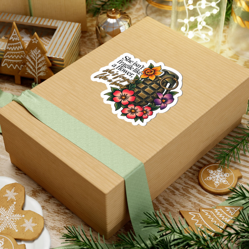 Fragile Like a Bomb - Floral Grenade - Kiss-Cut Sticker