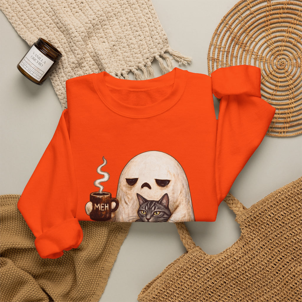 Meh Ghost and Gray Tabby Cat - Crewneck Sweatshirt