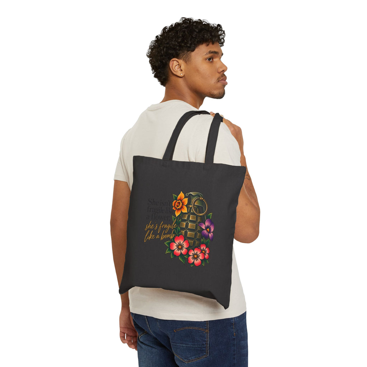 Fragile Like a Bomb - Floral Grenade - Canvas Tote