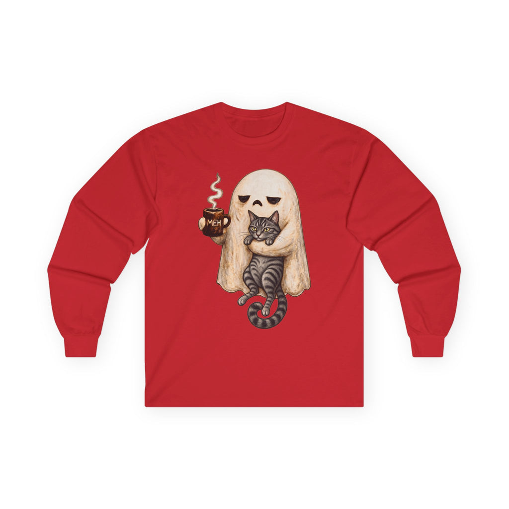 Meh Ghost and Gray Tabby Cat - Unisex Ultra Cotton Long Sleeve Tee