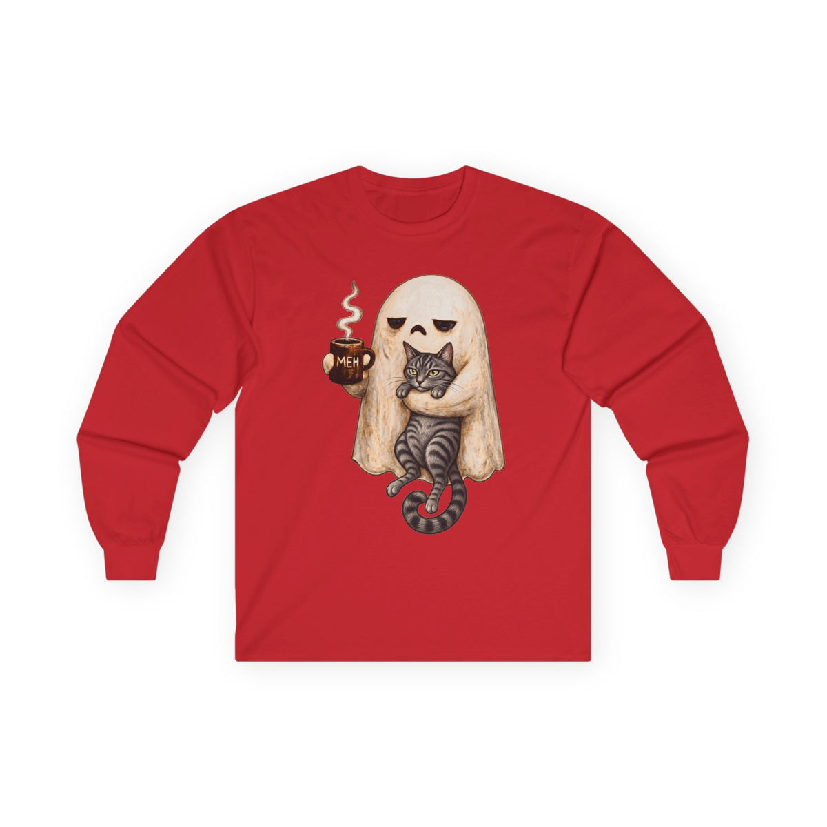 Meh Ghost and Gray Tabby Cat - Unisex Ultra Cotton Long Sleeve Tee