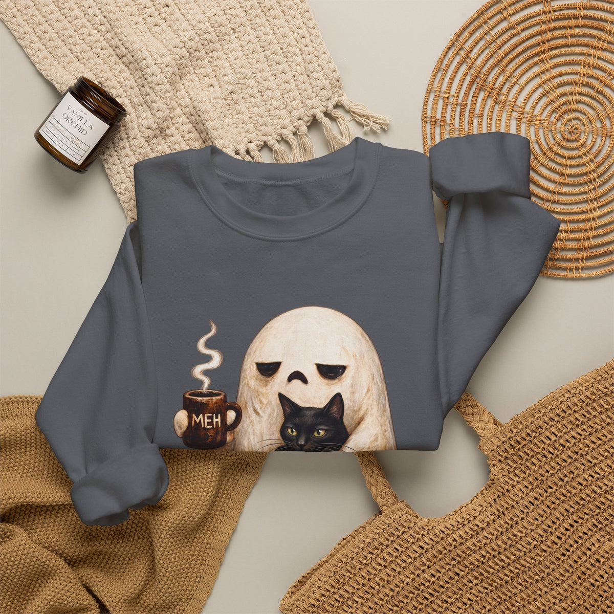 Meh Ghost and Black Cat - Crewneck Sweatshirt