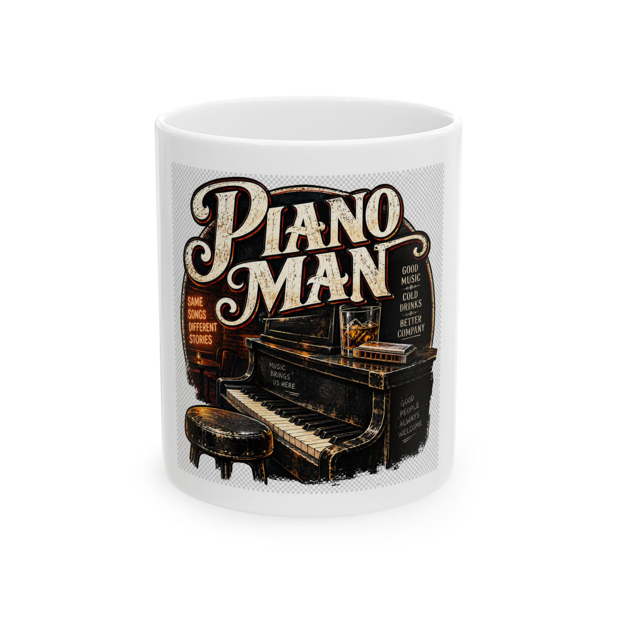 Piano Man Retro Bar - Ceramic Mug 11oz and 15oz